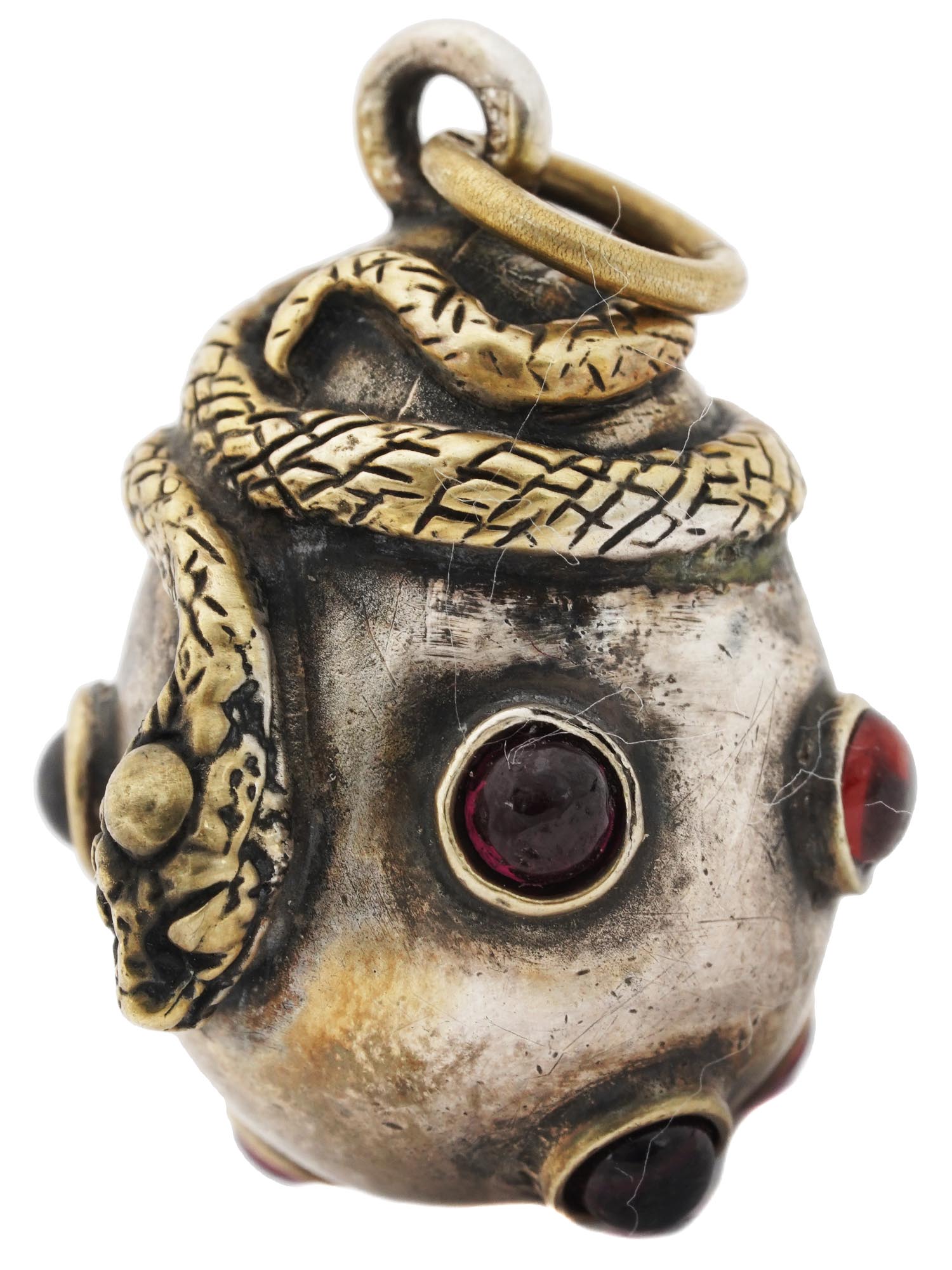 RUSSIAN SILVER GILT AND GARNETS SNAKE EGG PENDANT PIC-1